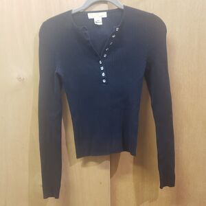 Michael Kors long sleeve cotton/spandex black sweaterwcrystal like buttons sz S